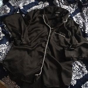 Black satin button down blouse